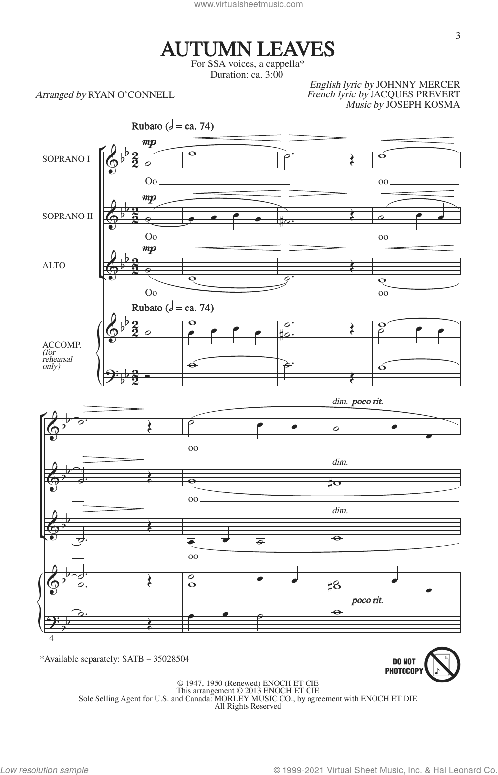 Autumn Leaves (arr. Ryan O'Connell)