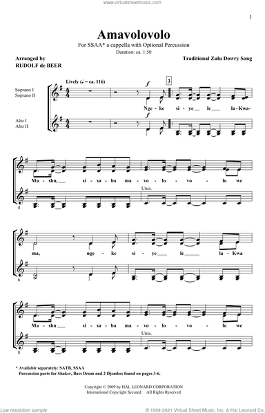 Amavolovolo (arr. Rudolf de Beer)