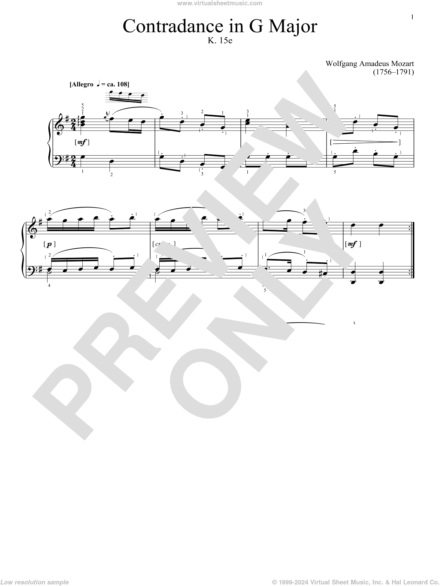Contradance In G Major, K. 15e