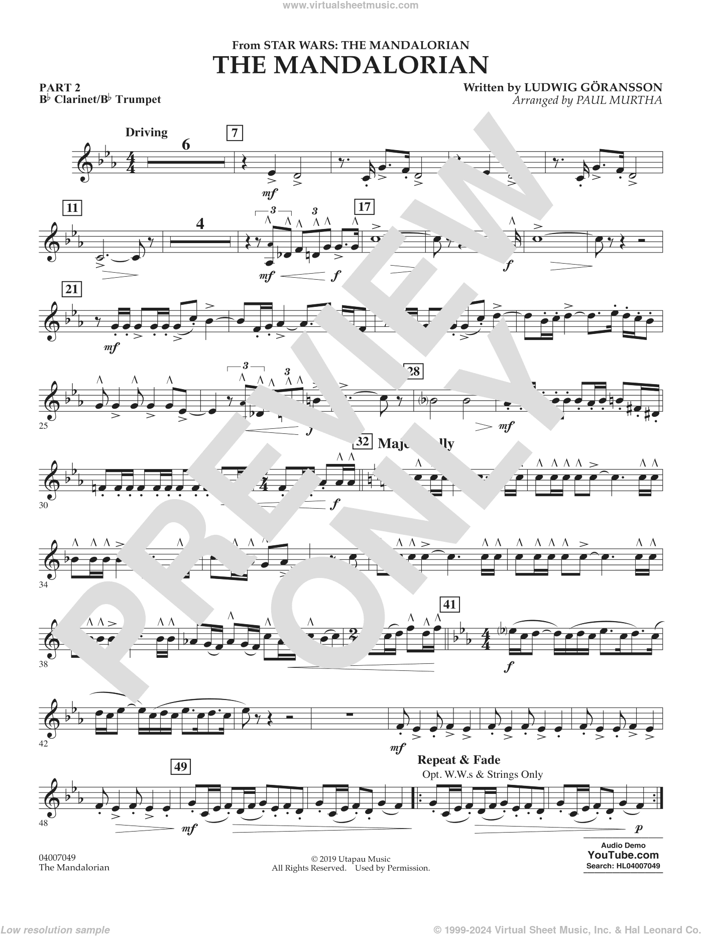 The Mandalorian (from Star Wars: The Mandalorian) (arr Paul Murtha)