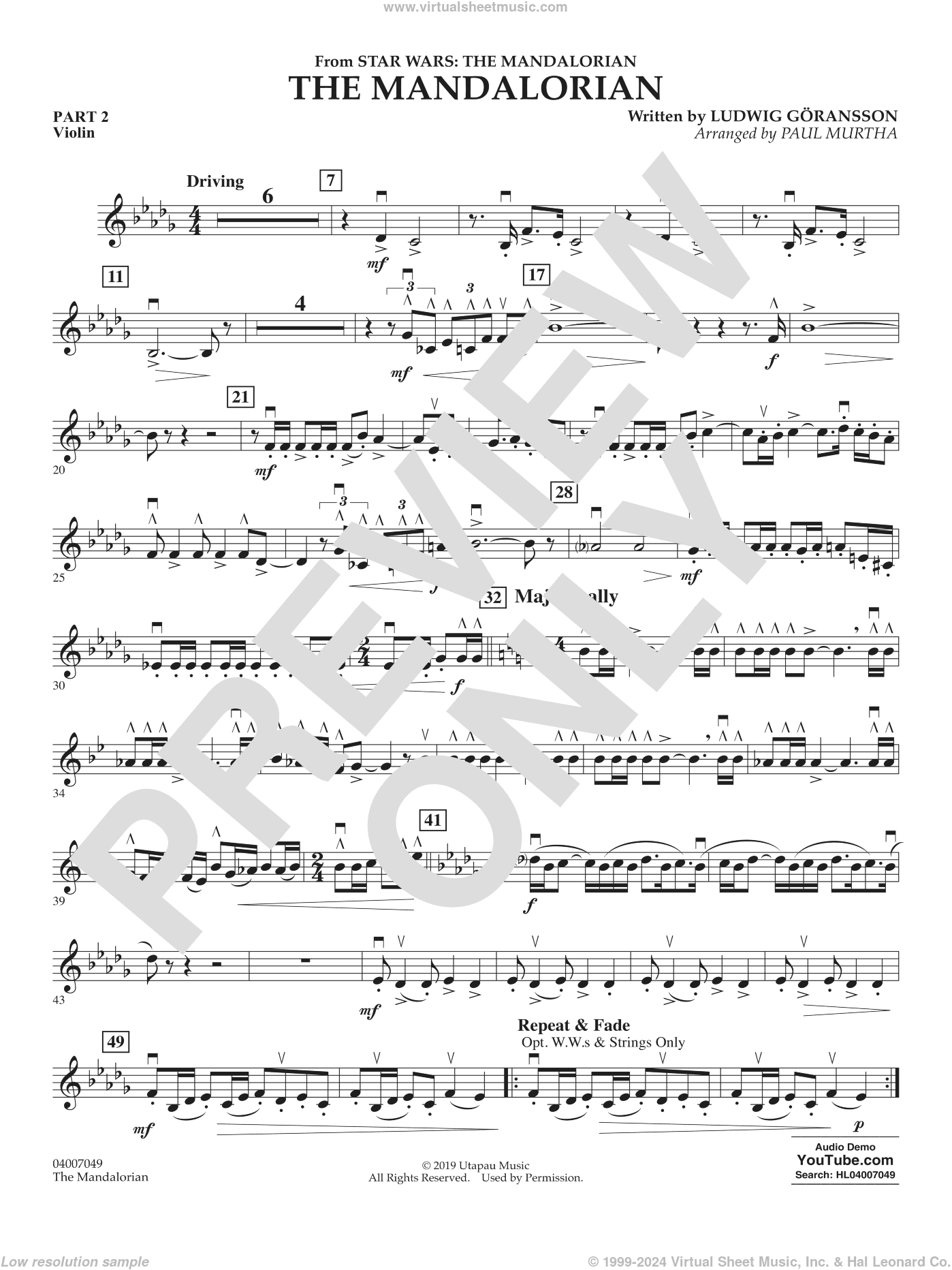 The Mandalorian (from Star Wars: The Mandalorian) (arr Paul Murtha)