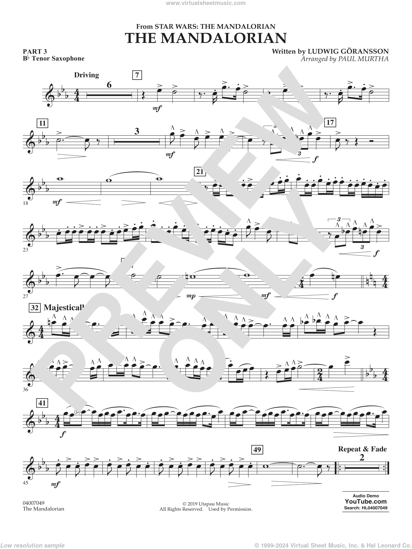 The Mandalorian (from Star Wars: The Mandalorian) (arr Paul Murtha)