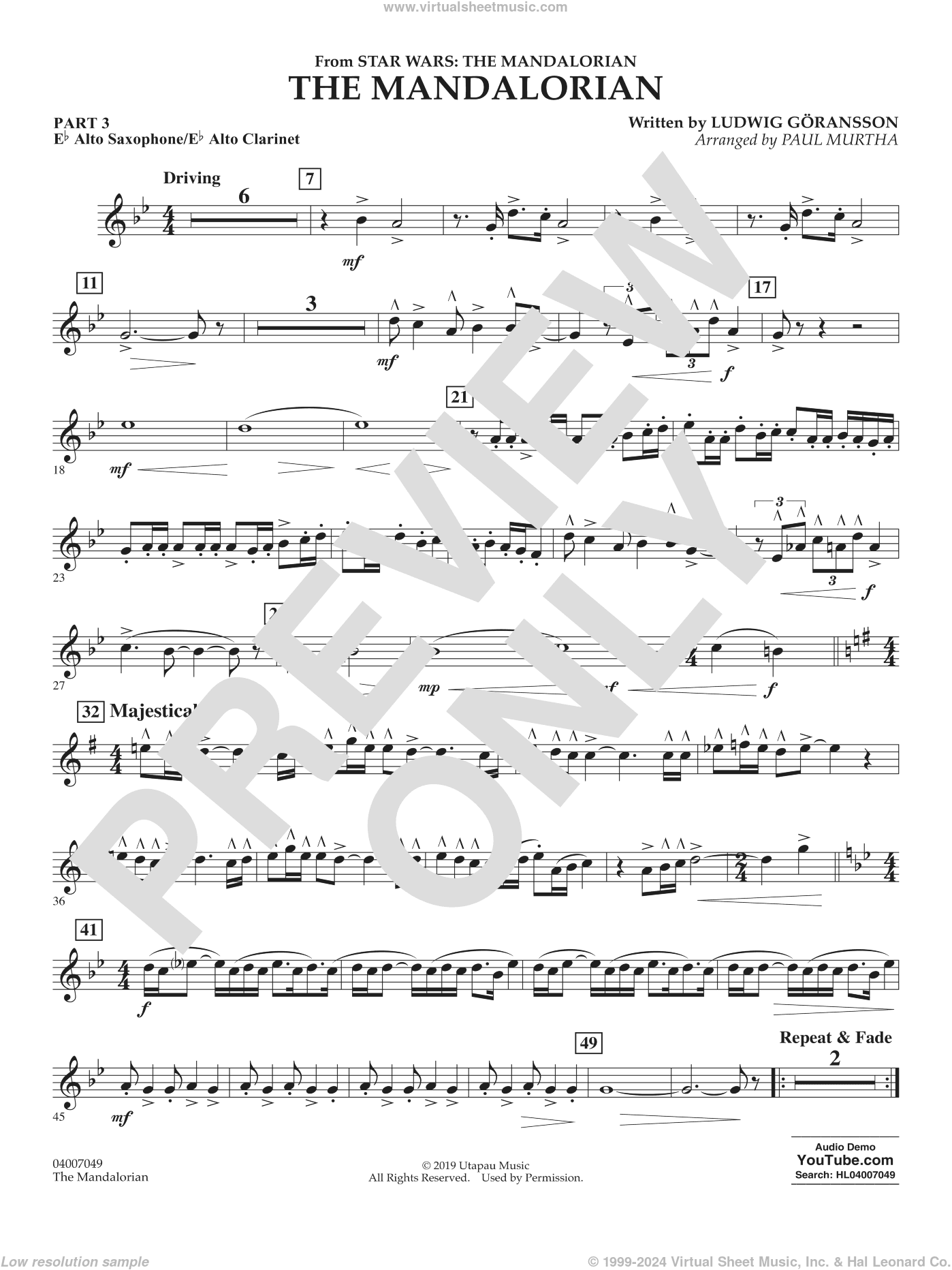 The Mandalorian (from Star Wars: The Mandalorian) (arr Paul Murtha)