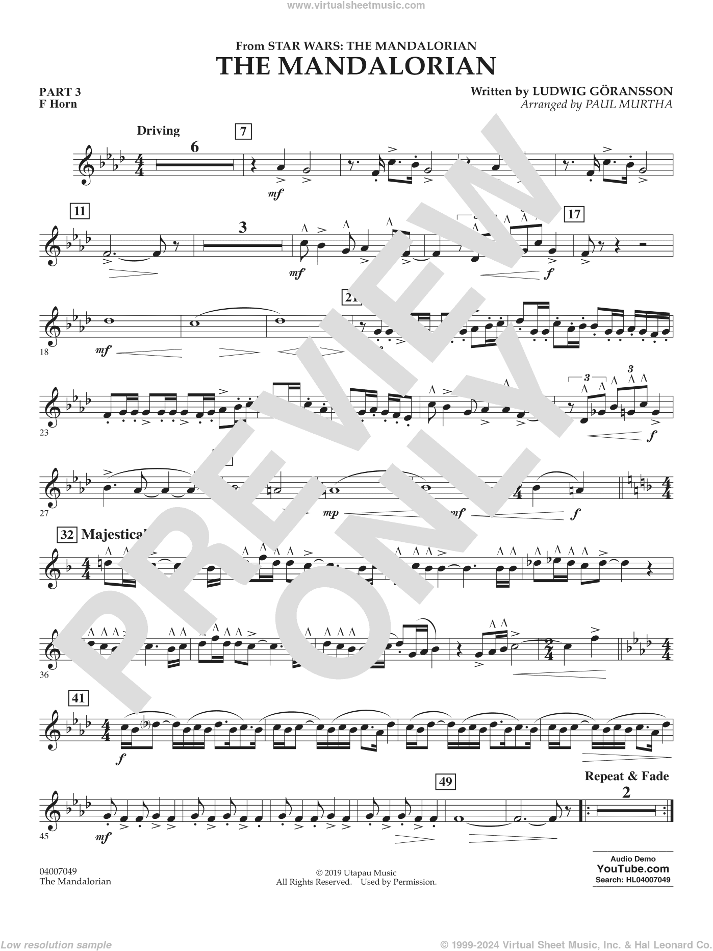 The Mandalorian (from Star Wars: The Mandalorian) (arr Paul Murtha)