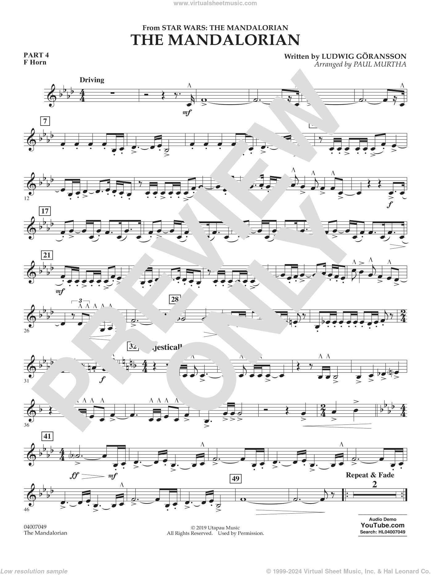 The Mandalorian (from Star Wars: The Mandalorian) (arr Paul Murtha)