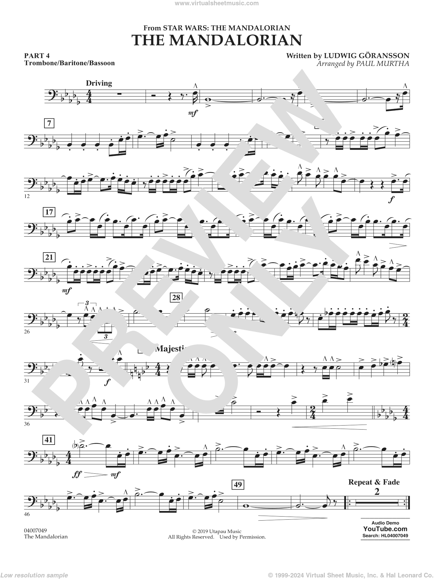 The Mandalorian (from Star Wars: The Mandalorian) (arr Paul Murtha)