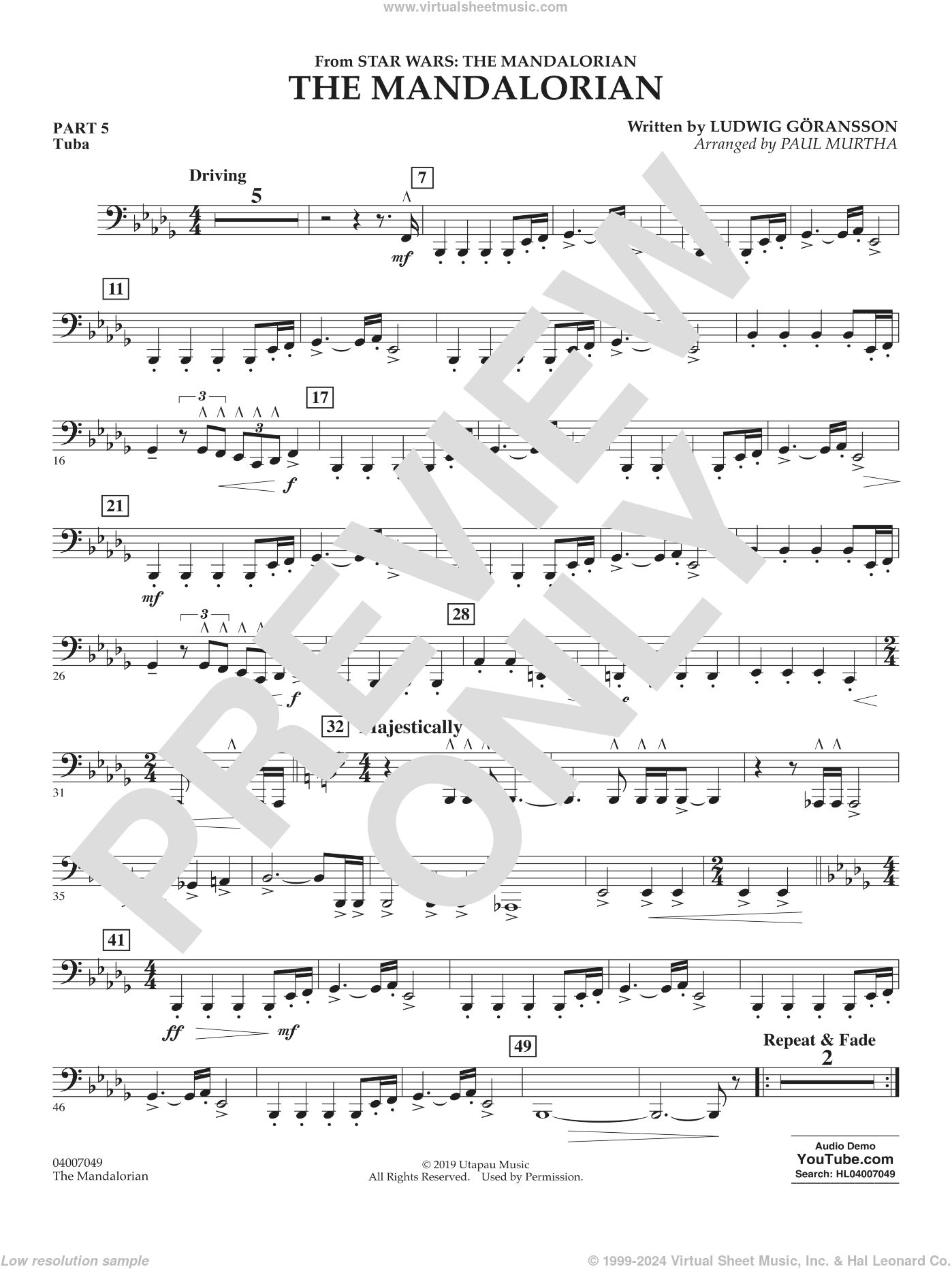 The Mandalorian (from Star Wars: The Mandalorian) (arr Paul Murtha)