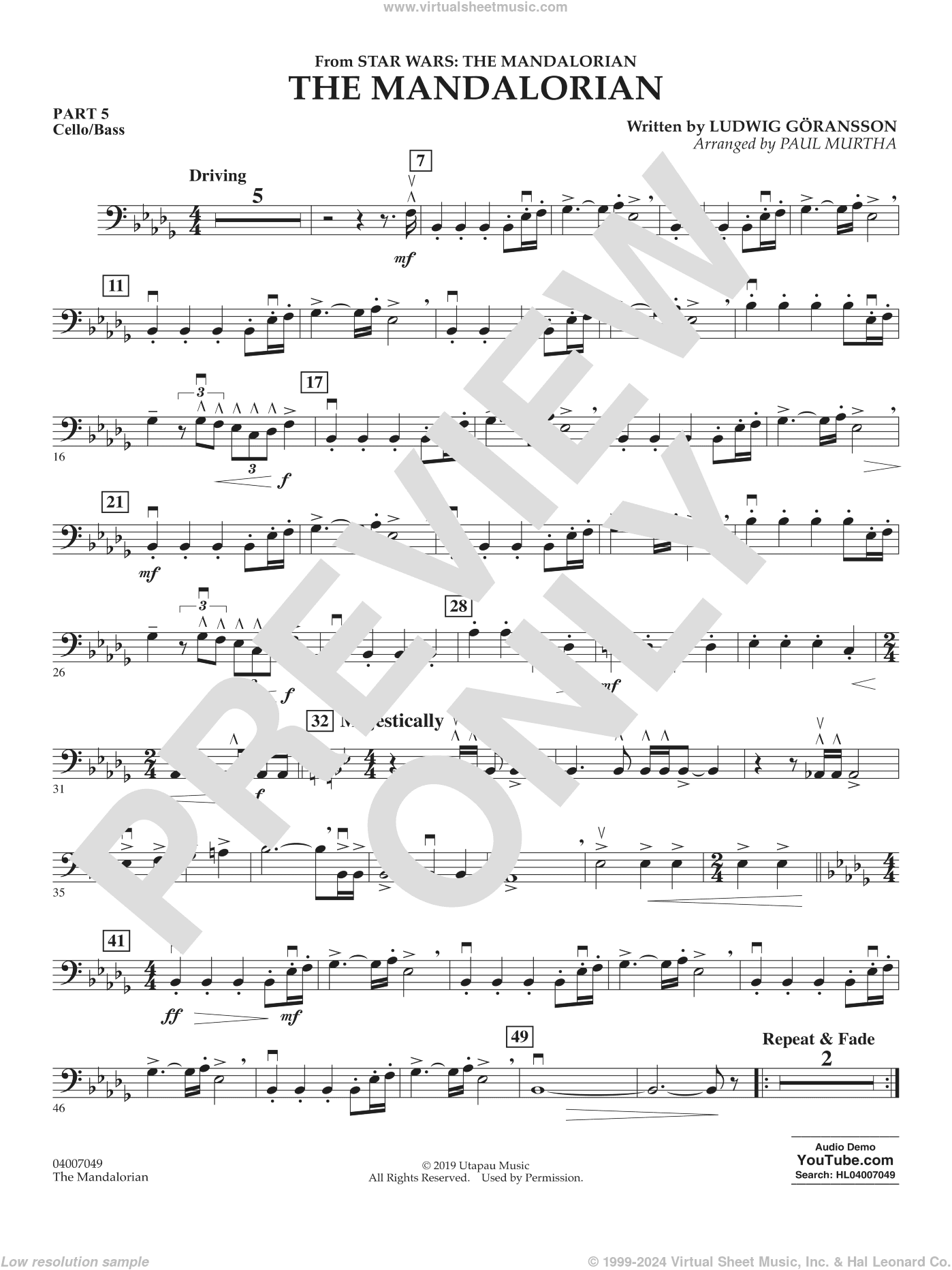 The Mandalorian (from Star Wars: The Mandalorian) (arr Paul Murtha)