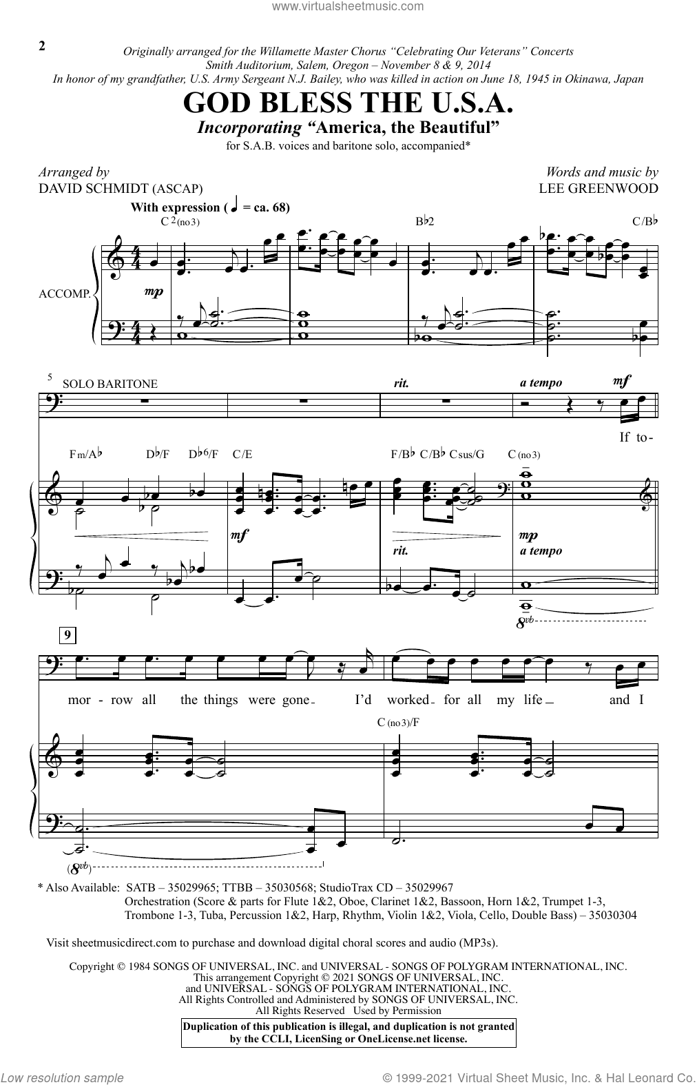 God Bless The U.S.A. (arr. David Schmidt)
