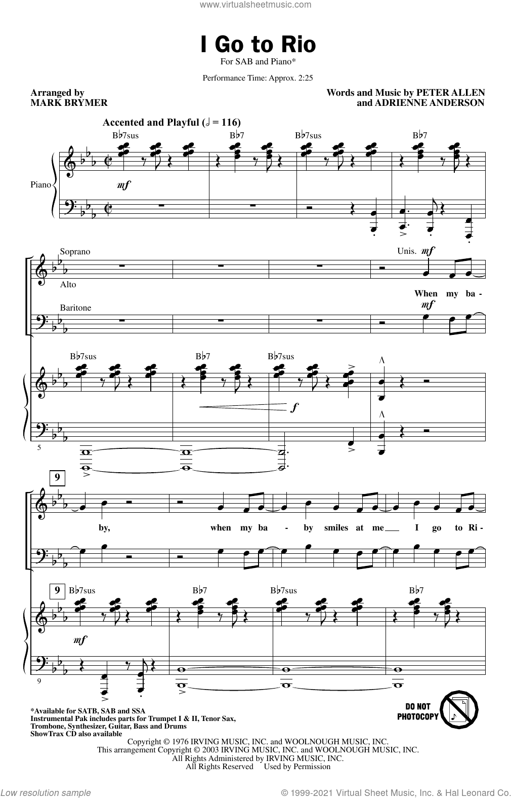 I Go To Rio (from The Boy From Oz) (arr. Mark Brymer)