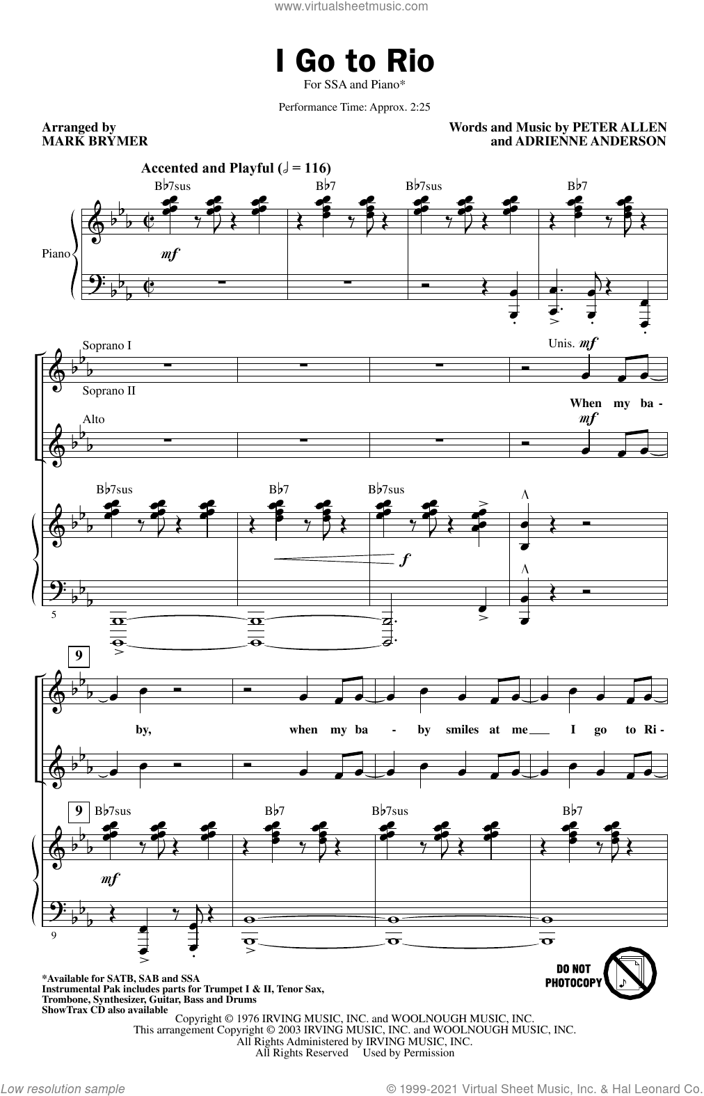 I Go To Rio (from The Boy From Oz) (arr. Mark Brymer)