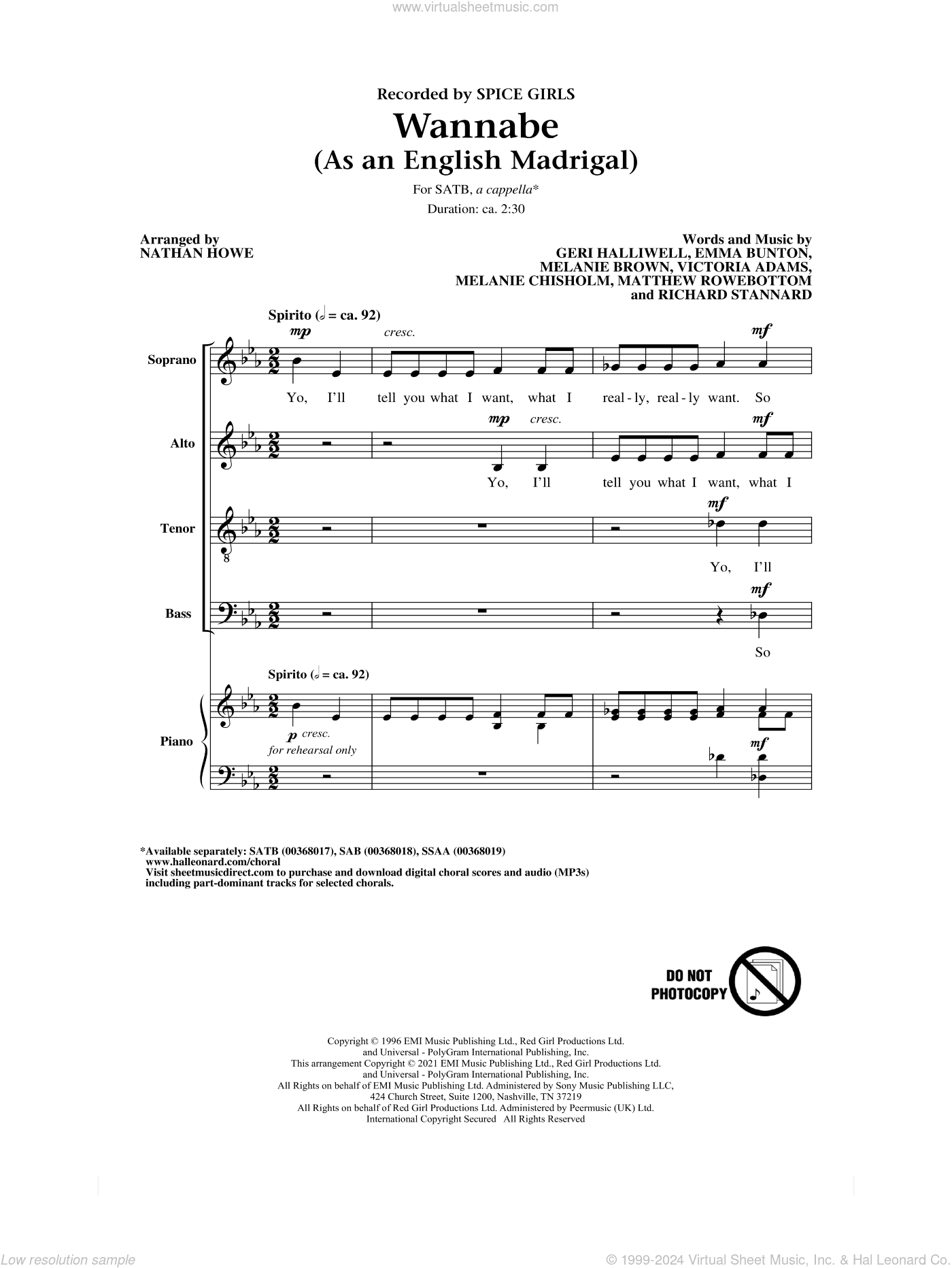 Wannabe (As an English Madrigal) (arr. Nathan Howe)