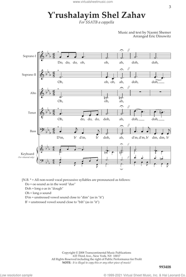 Y'rushalayim Shel Zahav (Jerusalem Of Gold) (arr. Eric Dinowitz)
