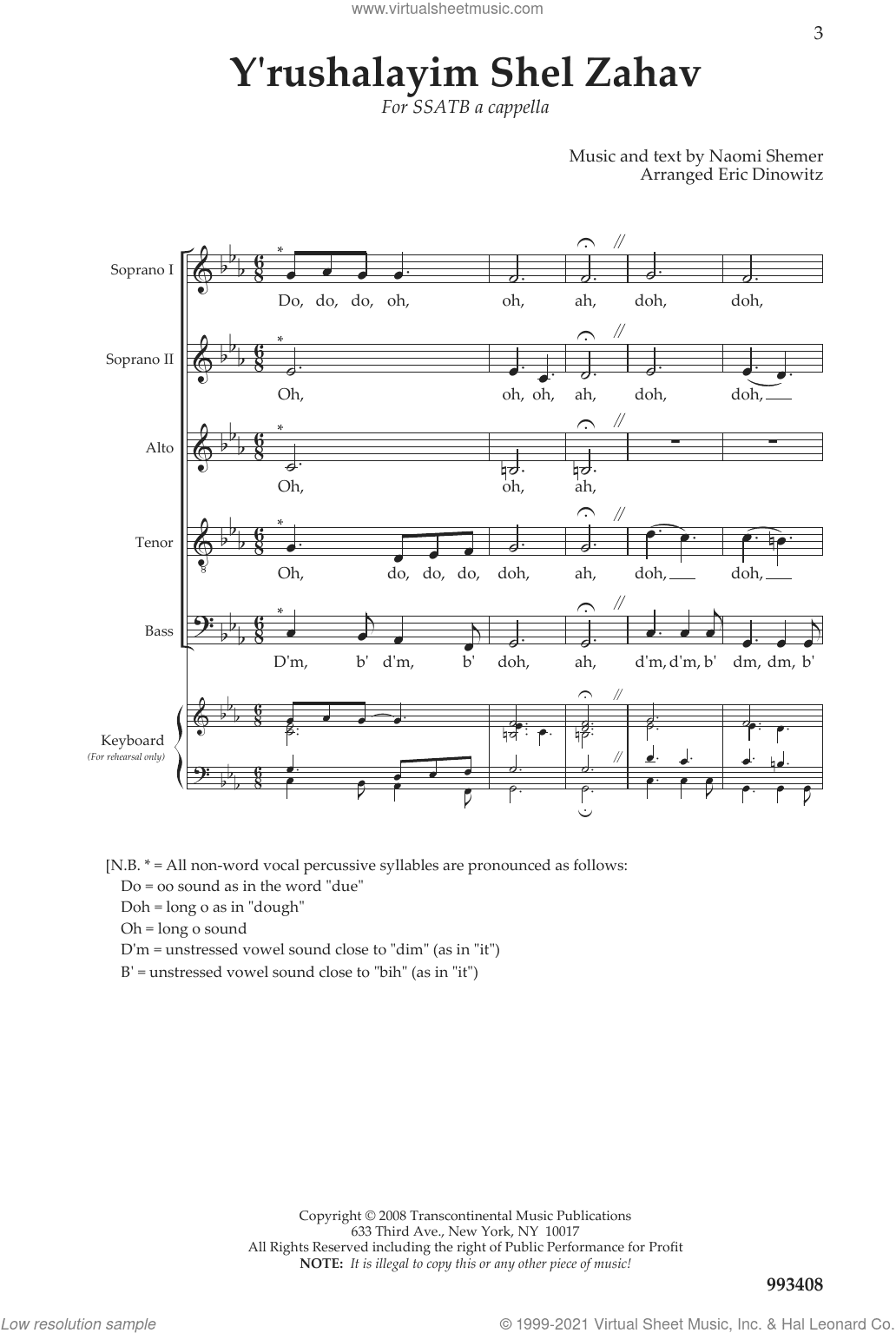 Y'rushalayim Shel Zahav (Jerusalem Of Gold) (arr. Eric Dinowitz)