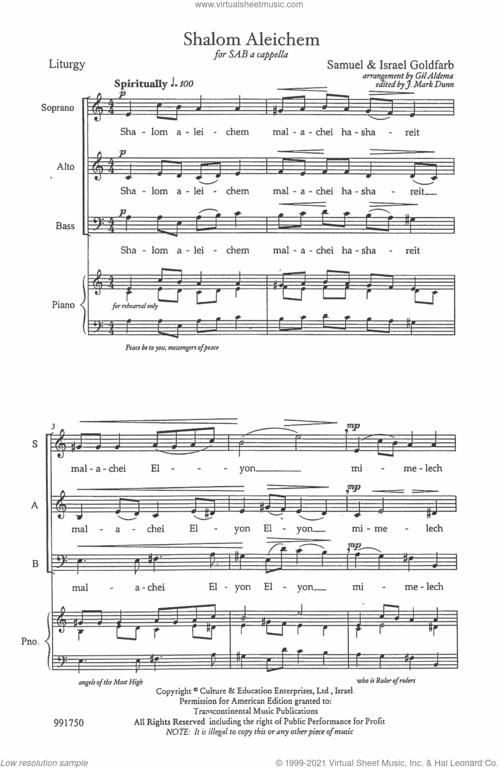 Shalom Aleichem (arr. Gil Aldema)