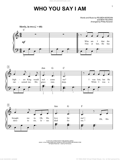 Who You Say I Am (arr. Phillip Keveren), (easy) (arr. Phillip Keveren)