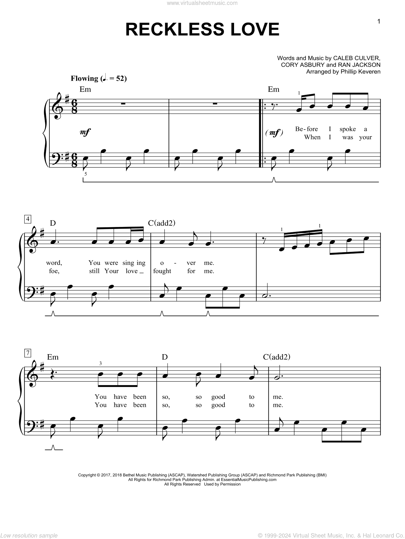Reckless Love (arr. Phillip Keveren), (easy) (arr. Phillip Keveren)