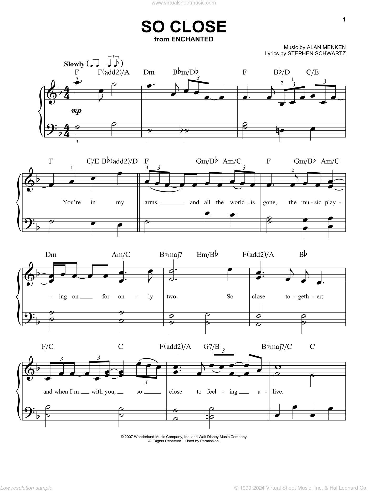 So Close (from Enchanted), (beginner)