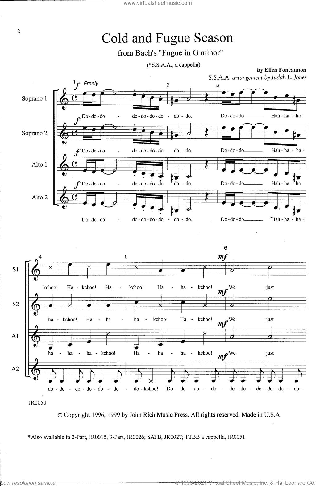 Cold and Fugue Season (arr. Ellen Foncannon)