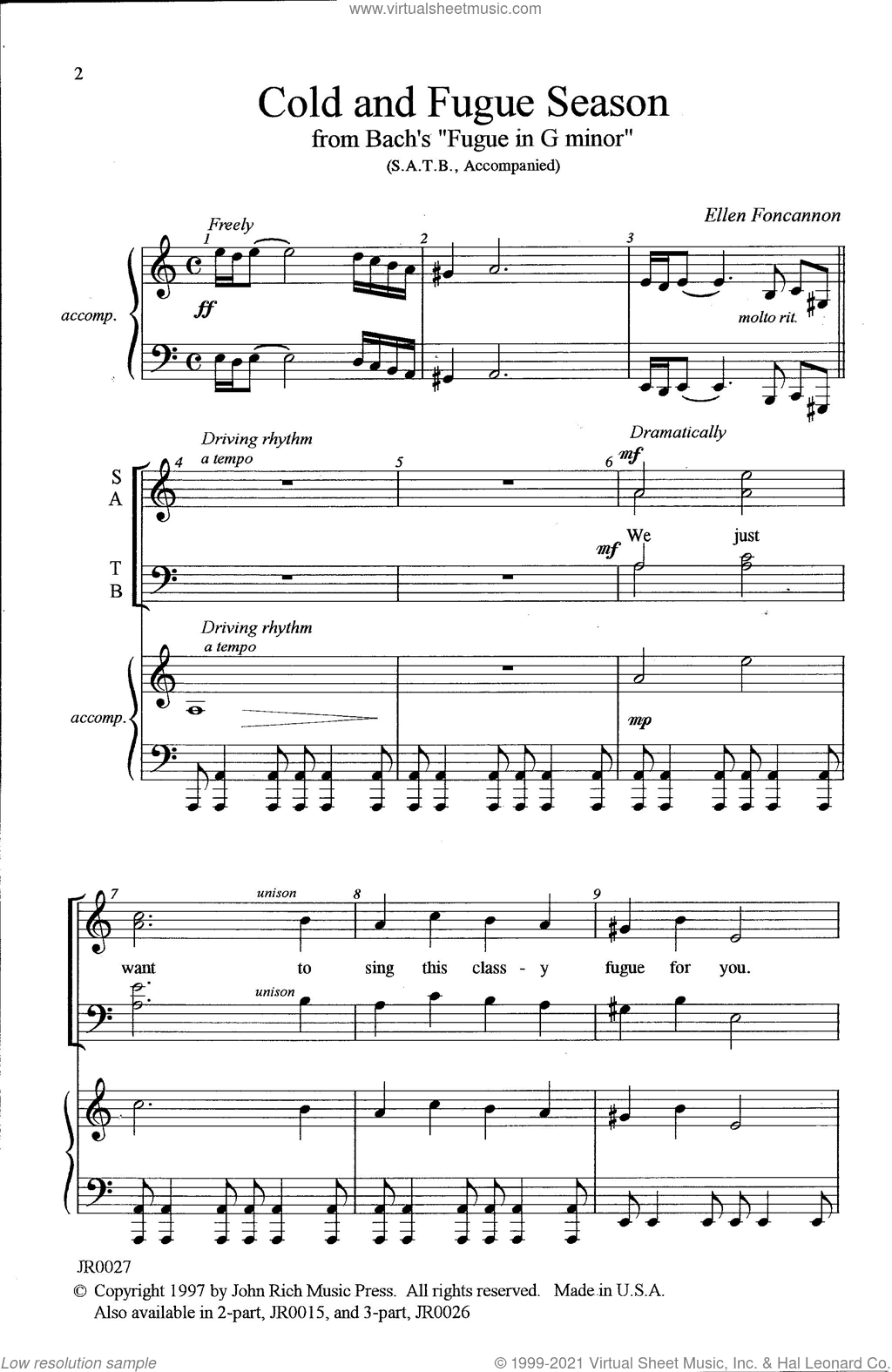 Cold and Fugue Season (arr. Ellen Foncannon)
