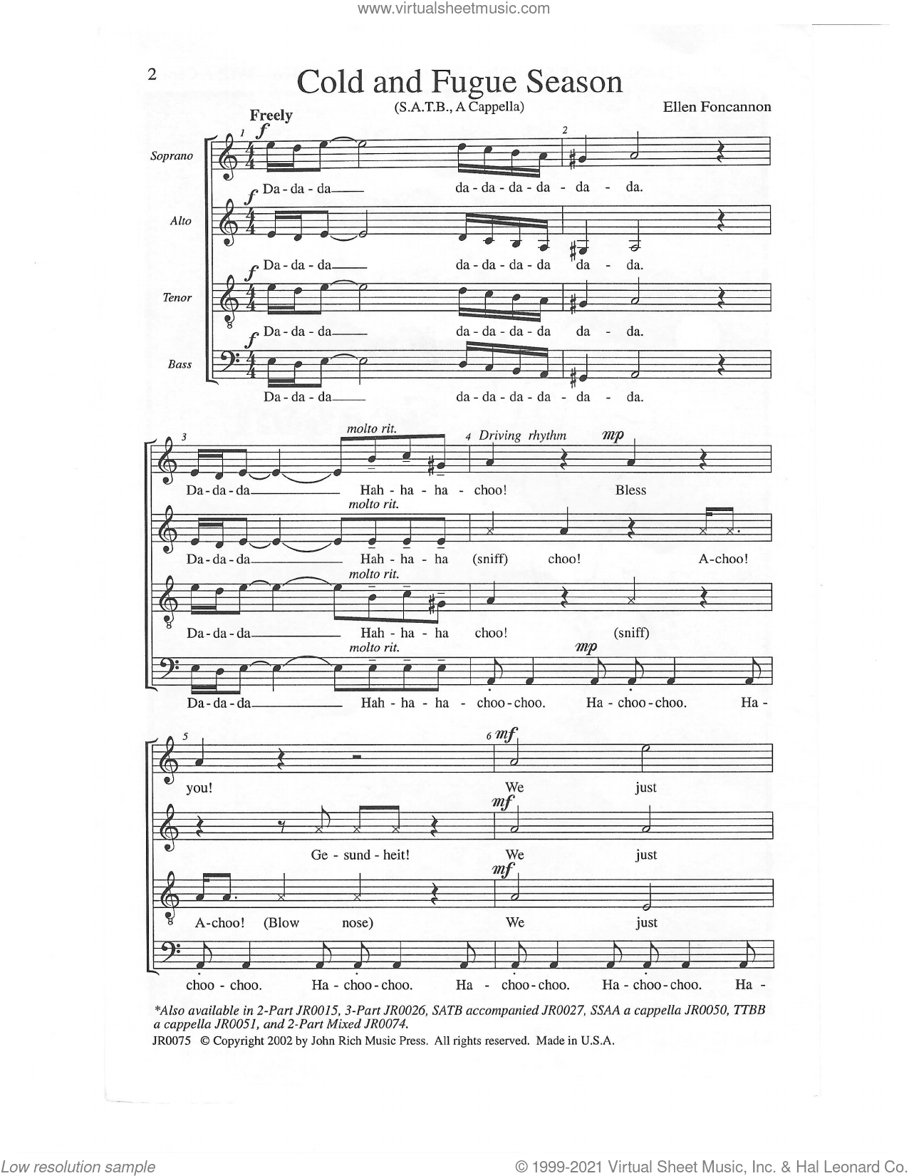 Cold and Fugue Season (arr. Ellen Foncannon)