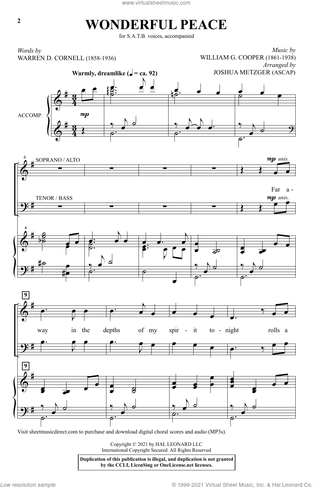 Wonderful Peace (arr. Joshua Metzger)