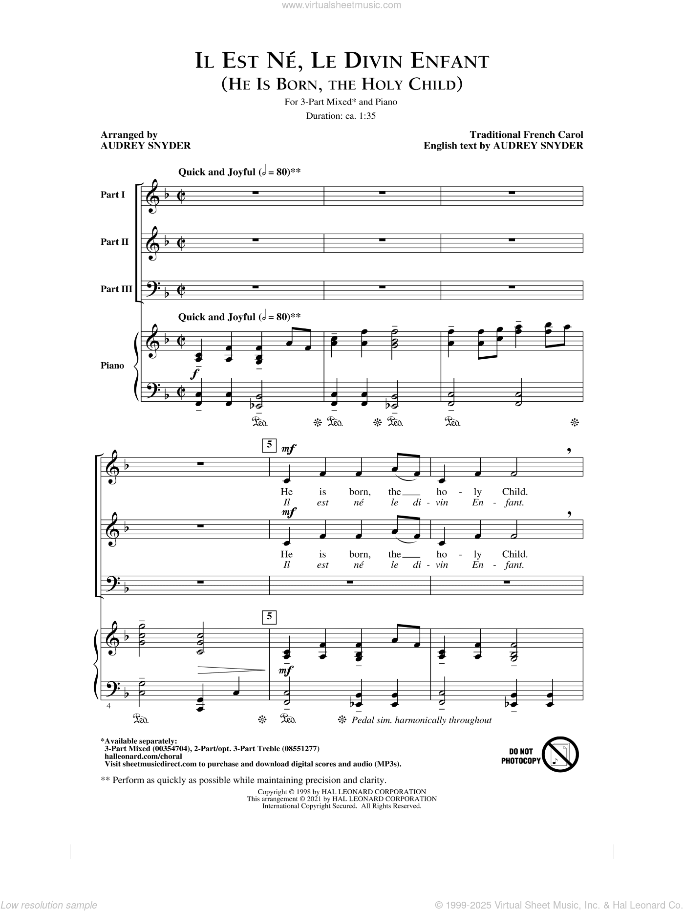 Il Est Ne, Le Divin Enfant (He Is Born, The Holy Child) (arr. Audrey Snyder)