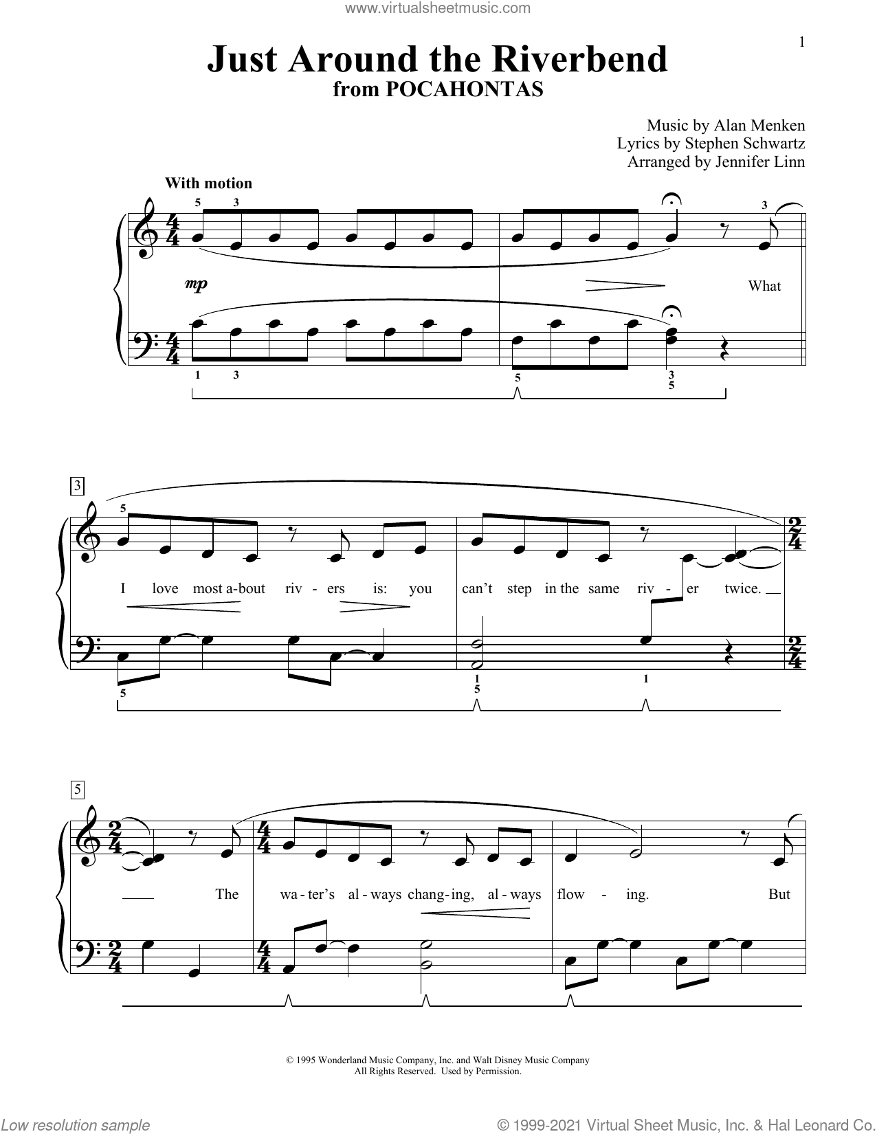Just Around The Riverbend (from Pocahontas) (arr. Jennifer Linn)