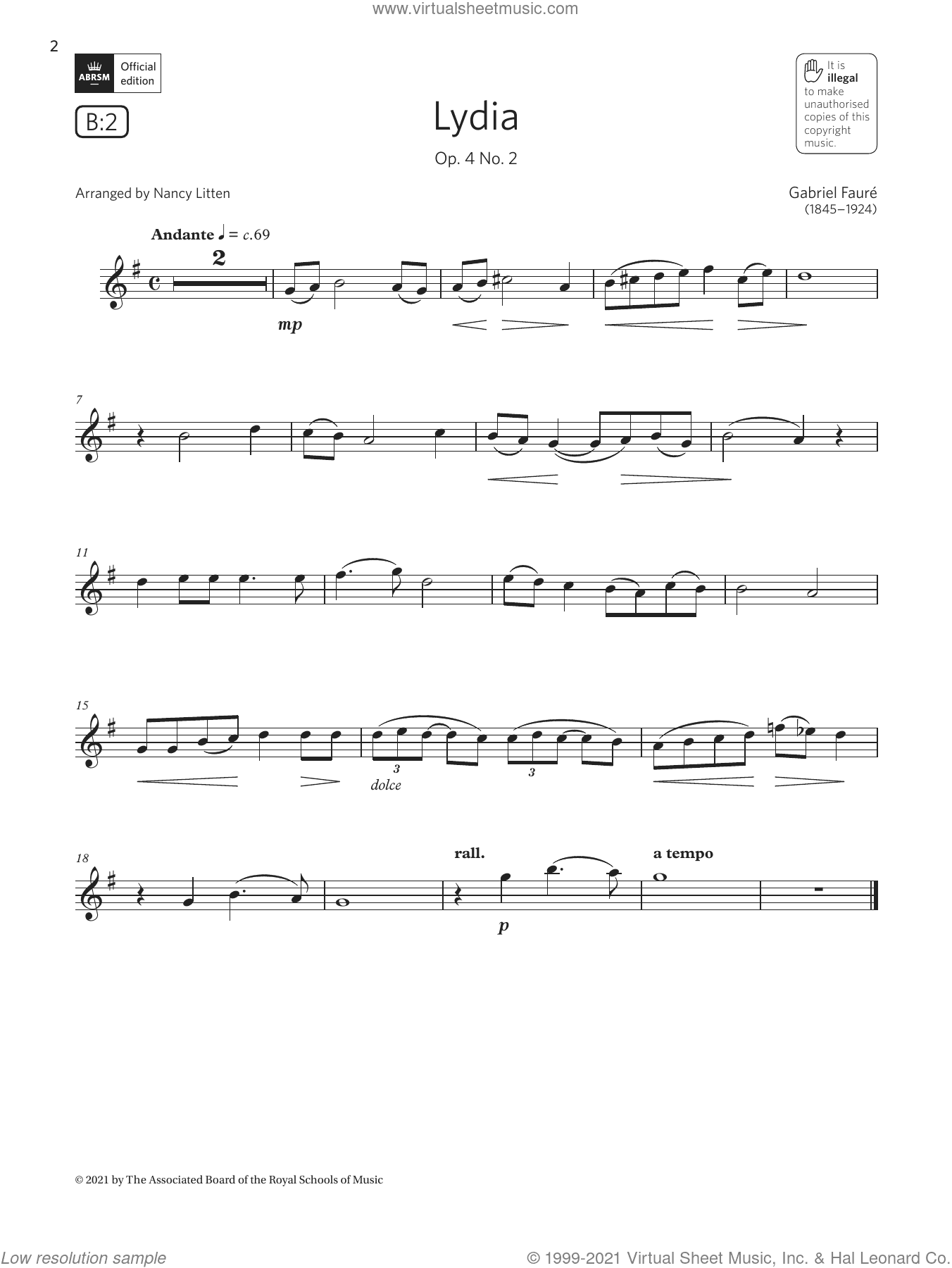 Lydia, Op. 4 No. 2  (Grade 3 List B2 from the ABRSM Clarinet syllabus from 2022)