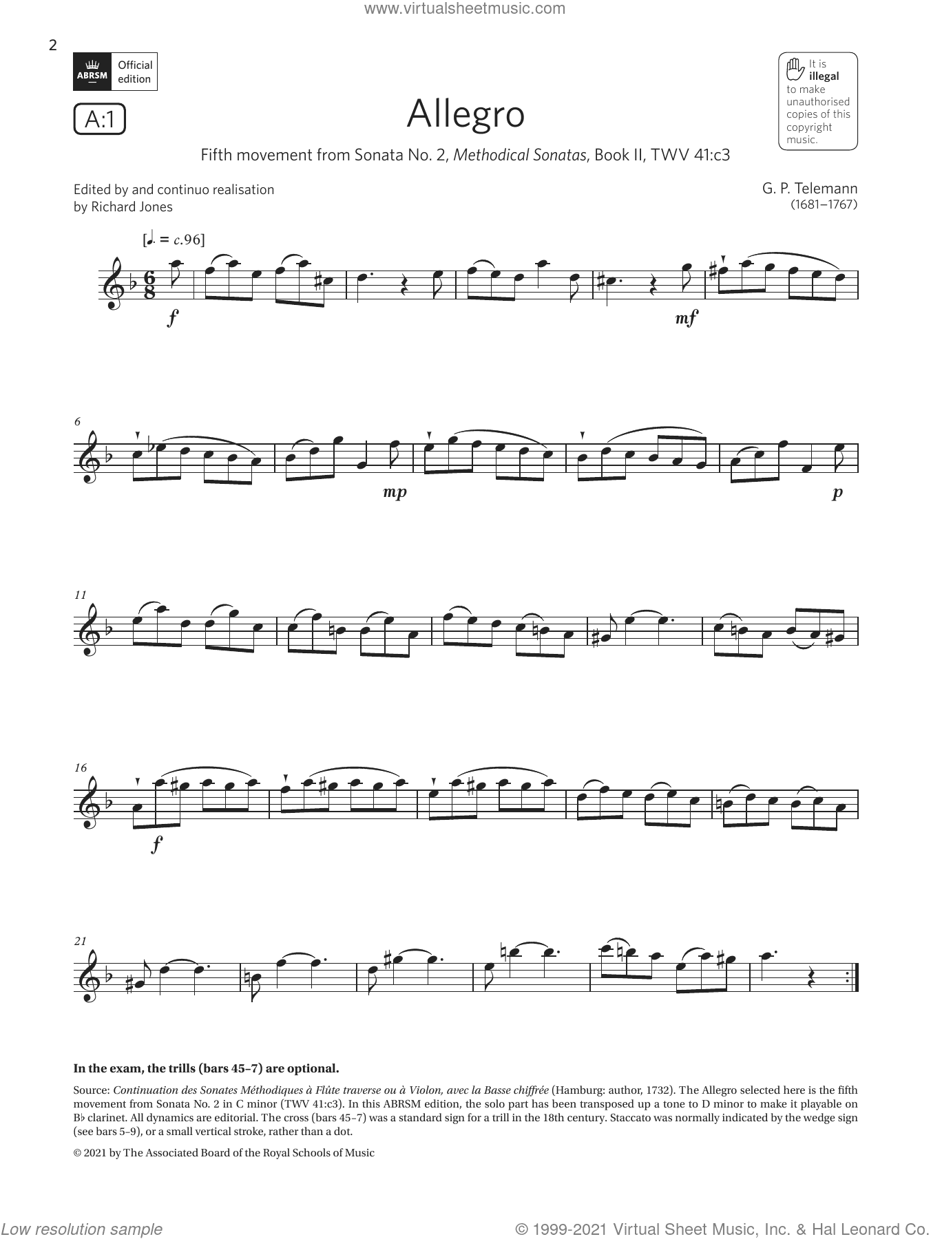 Allegro (from Sonata No. 2) (Grade 4 List A1 from the ABRSM Clarinet syllabus from 2022)