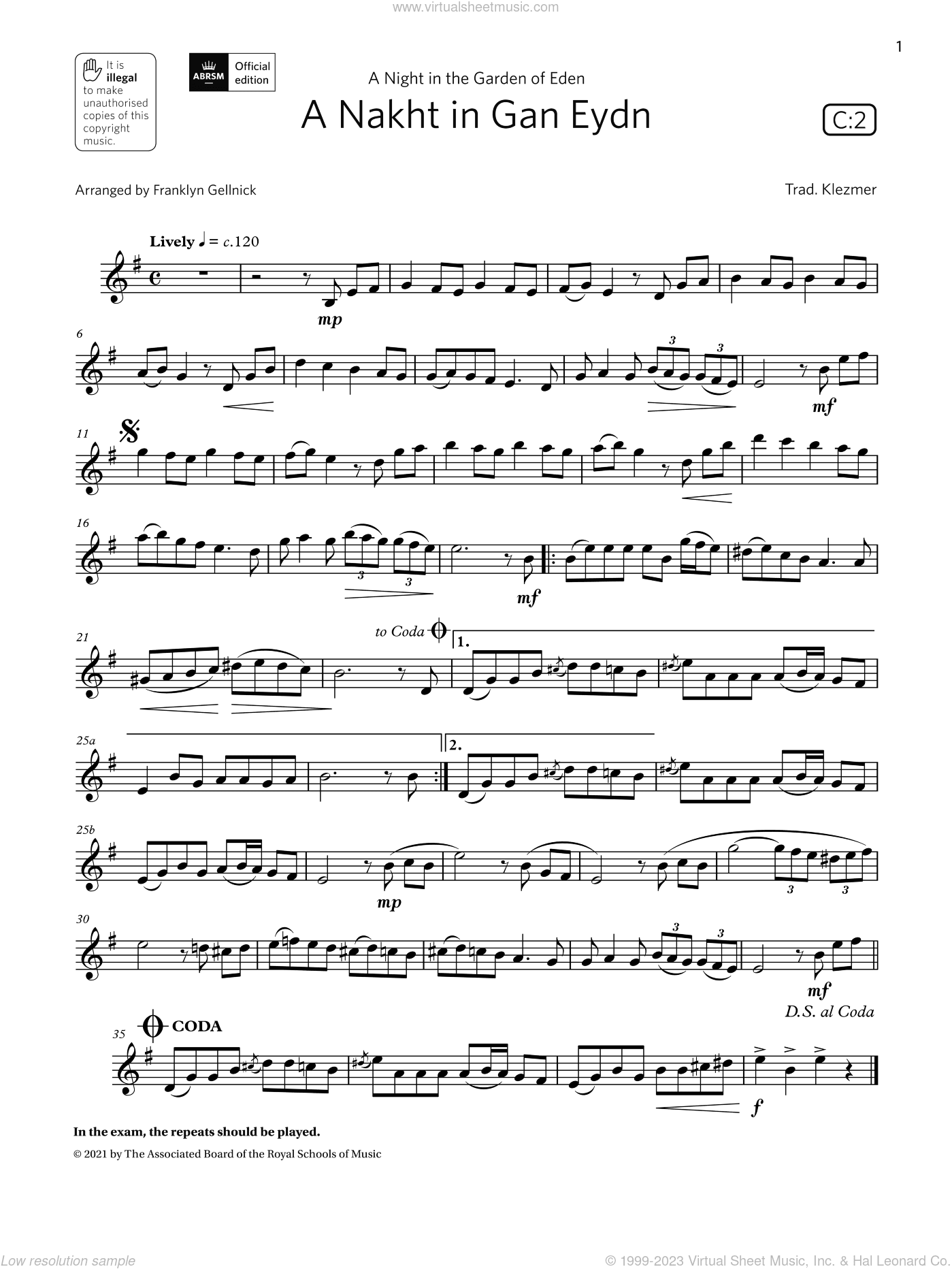 A Nakht in Gan Eydn  (Grade 4 List C2 from the ABRSM Clarinet syllabus from 2022)