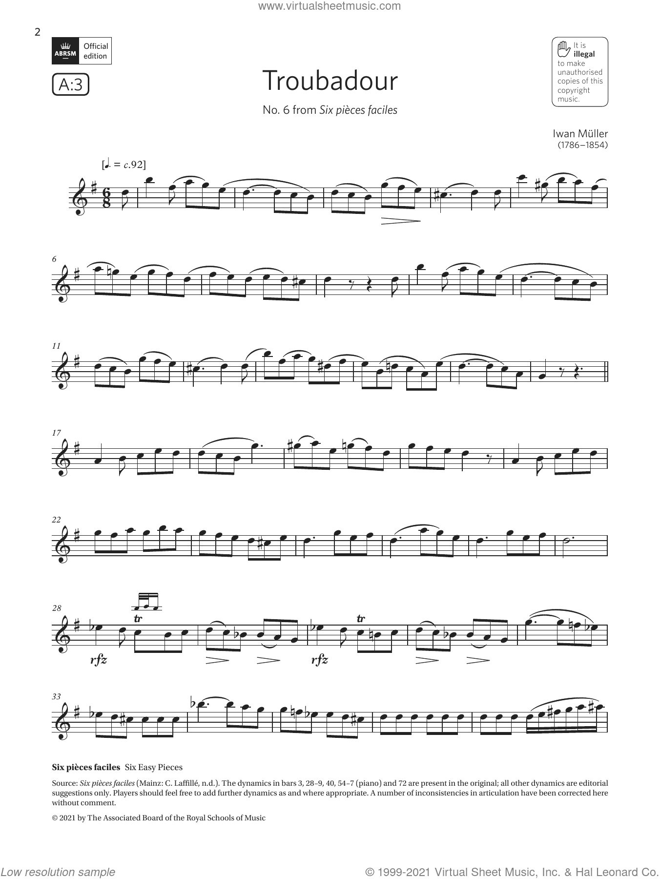 Troubadour (from Six pieces faciles) (Grade 5 List A3 from the ABRSM Clarinet syllabus from 2022)