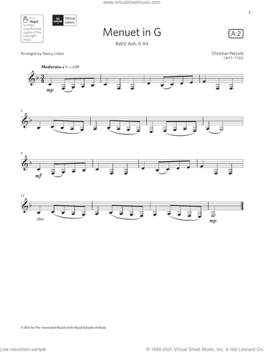 Menuet in G, BWV Anh. II 114  (Grade 1 List A2 from the ABRSM Clarinet syllabus from 2022)