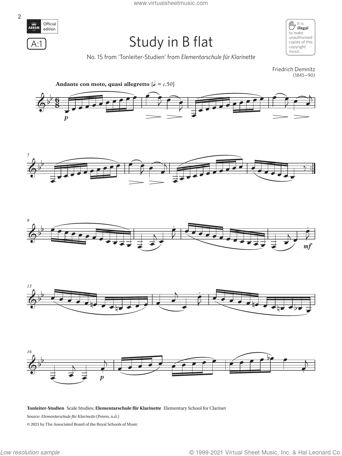 Study in B flat ('Tonleiter-Studien') (Grade 5 List A1 from the ABRSM Clarinet syllabus from 2022)