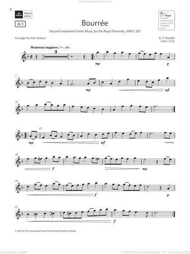 Bourree (from Music for the Royal Fireworks)(Grade 2 A1, the ABRSM Saxophone syllabus from 2022)