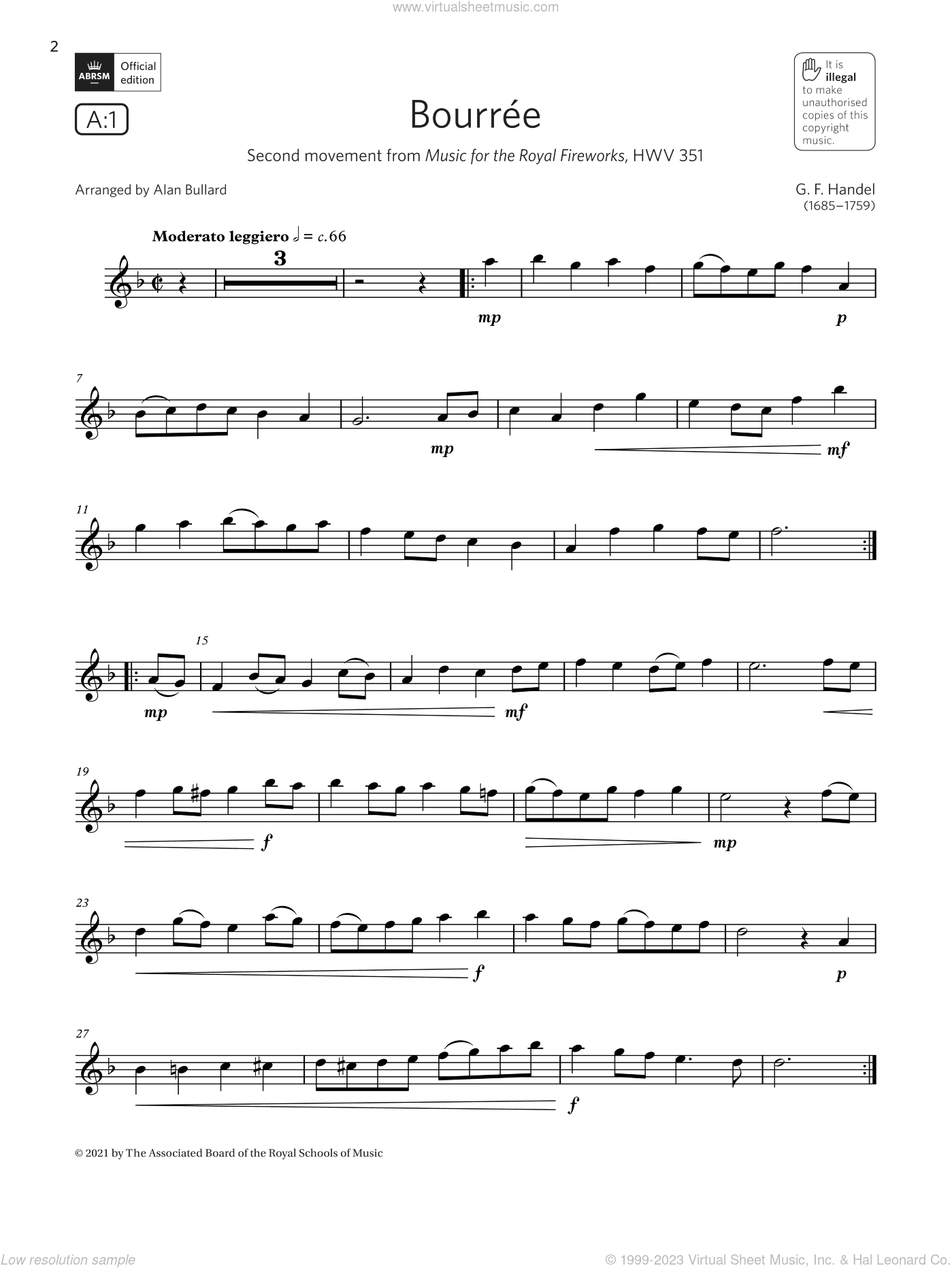 Bourree (from Music for the Royal Fireworks)(Grade 2 A1, the ABRSM Saxophone syllabus from 2022)