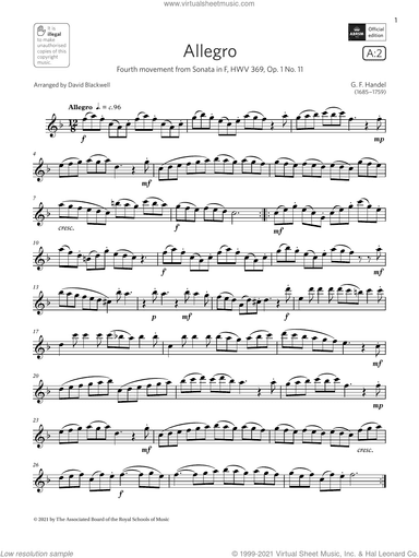 Allegro (from Sonata in F, Op.1 No.11)  (Grade 4 A2 from the ABRSM Saxophone syllabus from 2022)