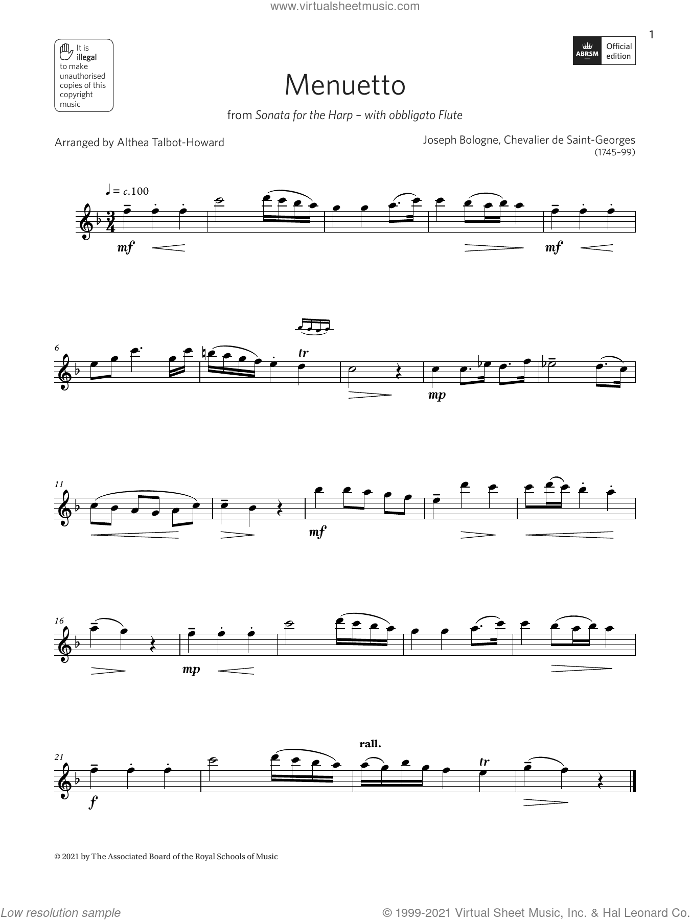 Menuetto from Sonata for the Harp (Grade 2 A5 from the ABRSM Treble Recorder syllabus from 2022)