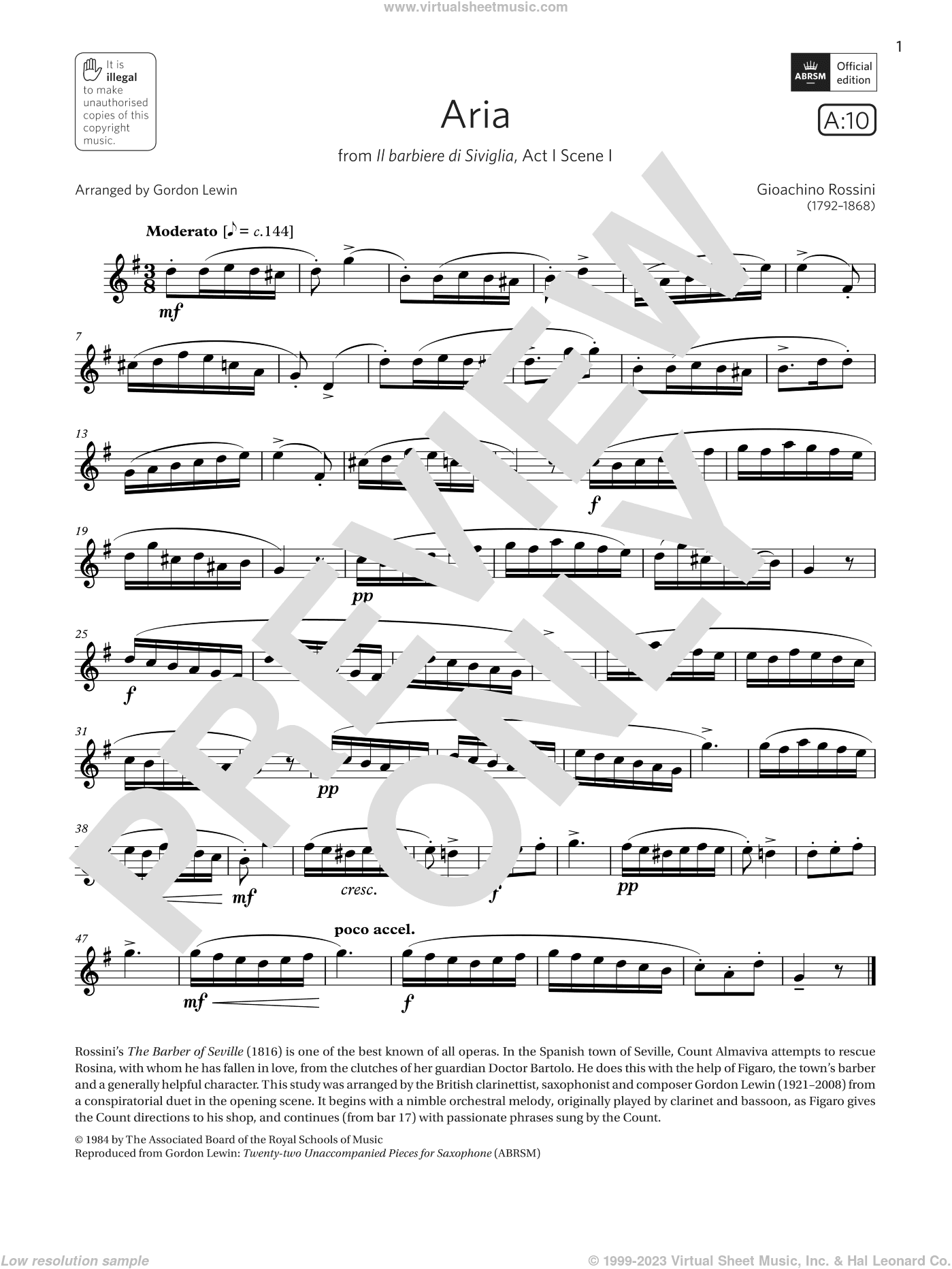 Aria (from Il barbiere di Siviglia)  (Grade 5 List A10 from the ABRSM Saxophone syllabus from 2022)