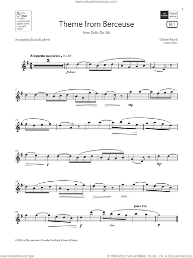 Theme from Berceuse (from Dolly, Op. 56)  (Grade 2 List B1 from the ABRSM Flute syllabus from 2022)