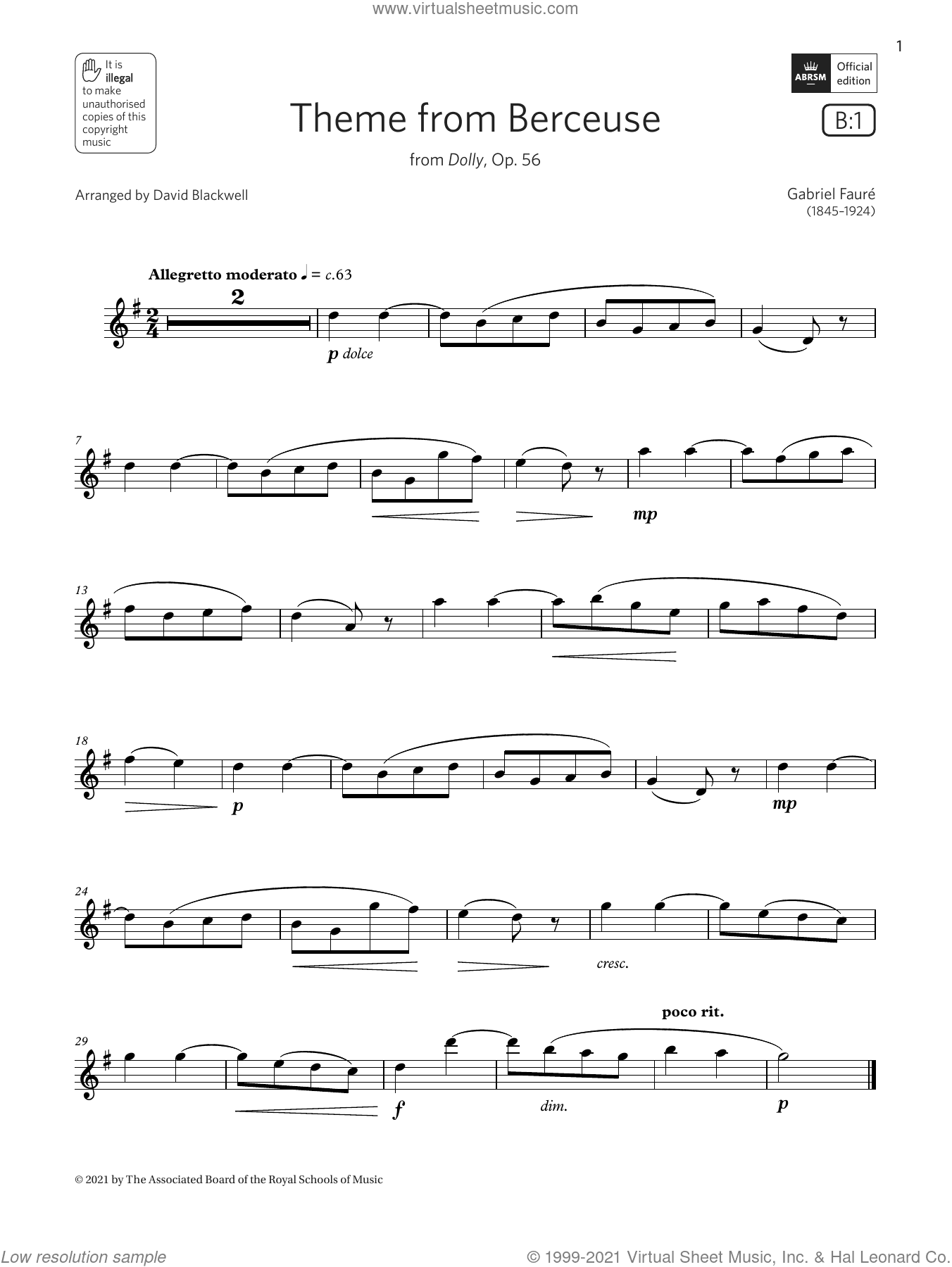 Theme from Berceuse (from Dolly, Op. 56)  (Grade 2 List B1 from the ABRSM Flute syllabus from 2022)