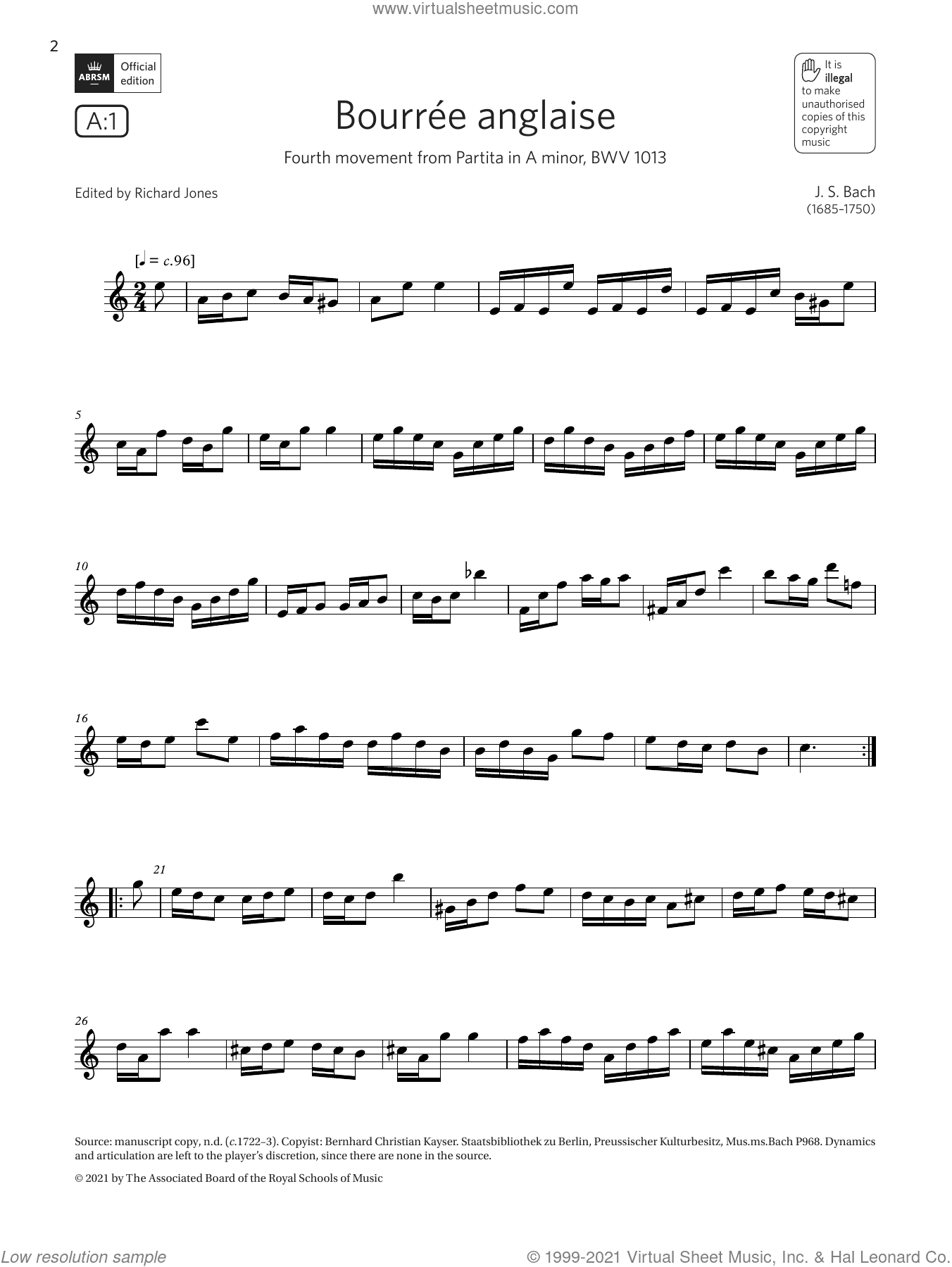 Bourree anglaise (from Partita in A minor)(Grade 6 List A1 from the ABRSM Flute syllabus from 2022)