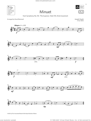Minuet (from Symphony No. 94)  (Grade 1 List A2 from the ABRSM Flute syllabus from 2022)