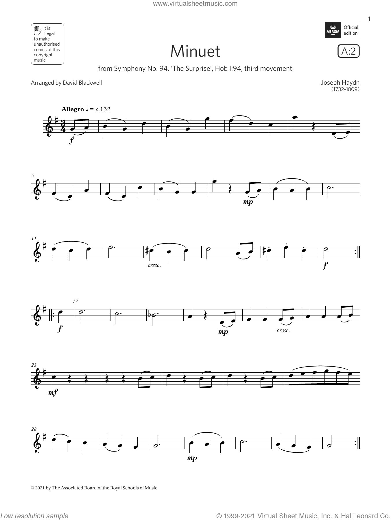 Minuet (from Symphony No. 94)  (Grade 1 List A2 from the ABRSM Flute syllabus from 2022)