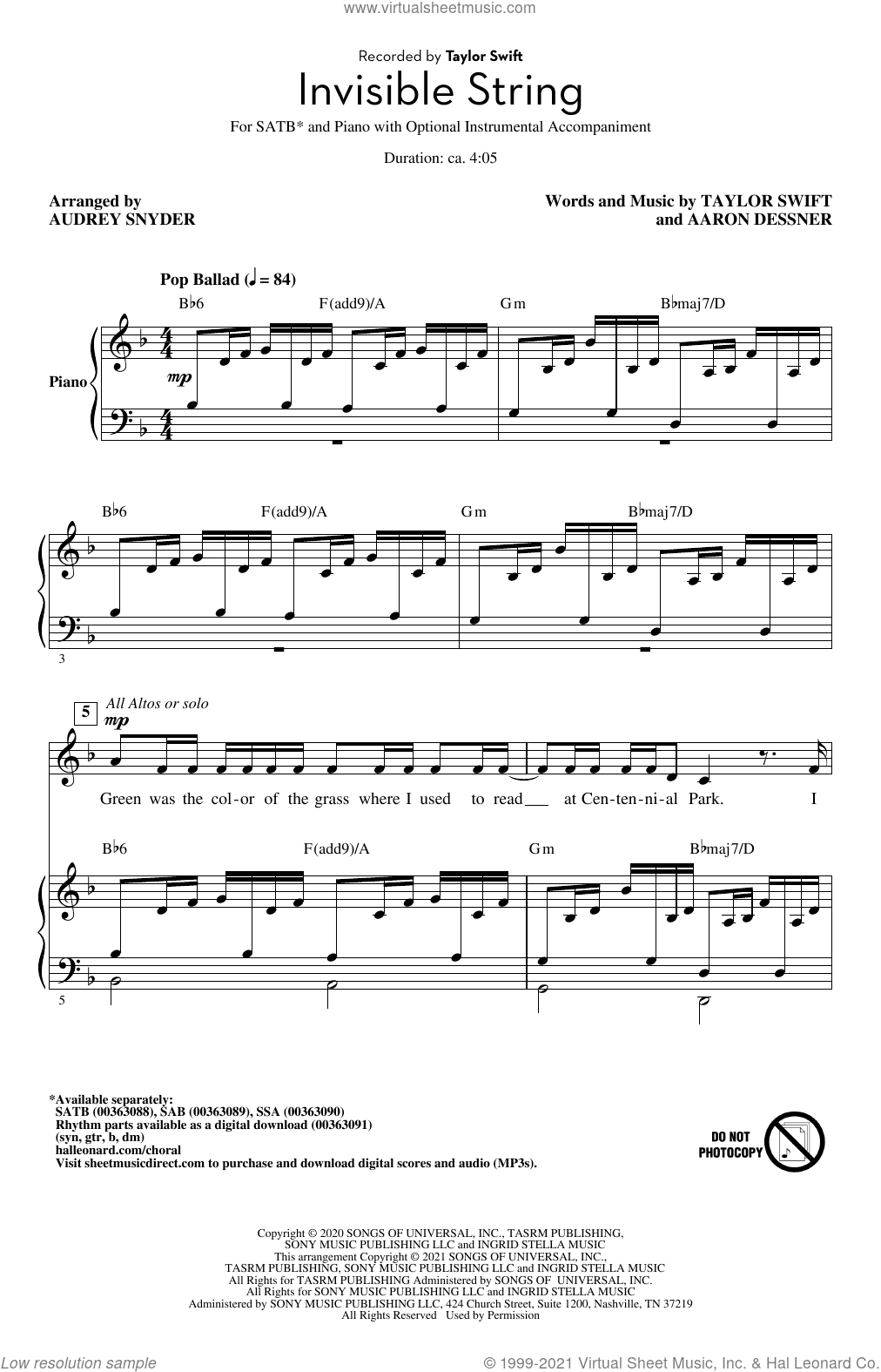 invisible string (arr. Audrey Snyder)