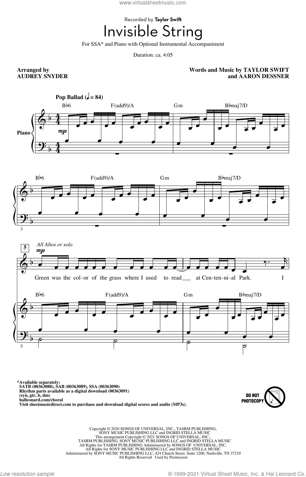 invisible string (arr. Audrey Snyder)