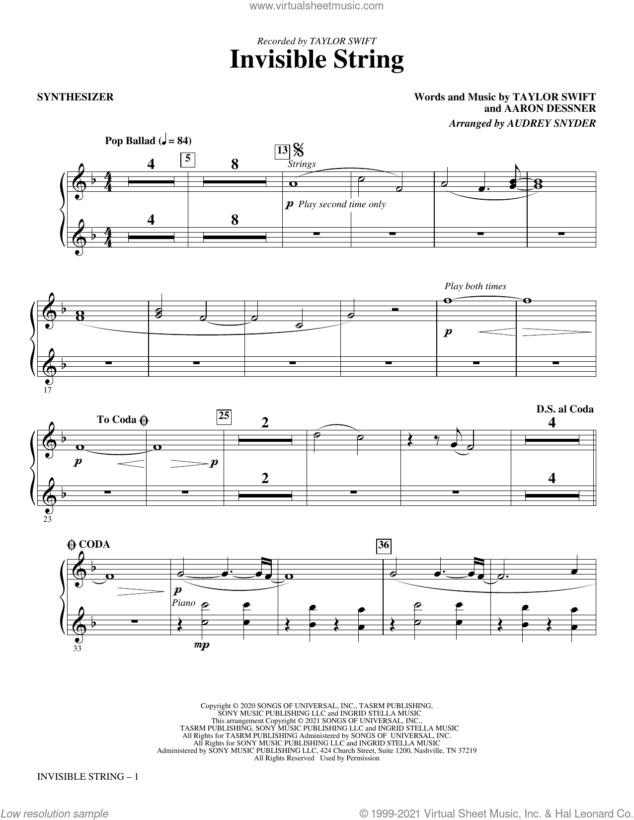 invisible string (arr. Audrey Snyder) (complete set of parts)