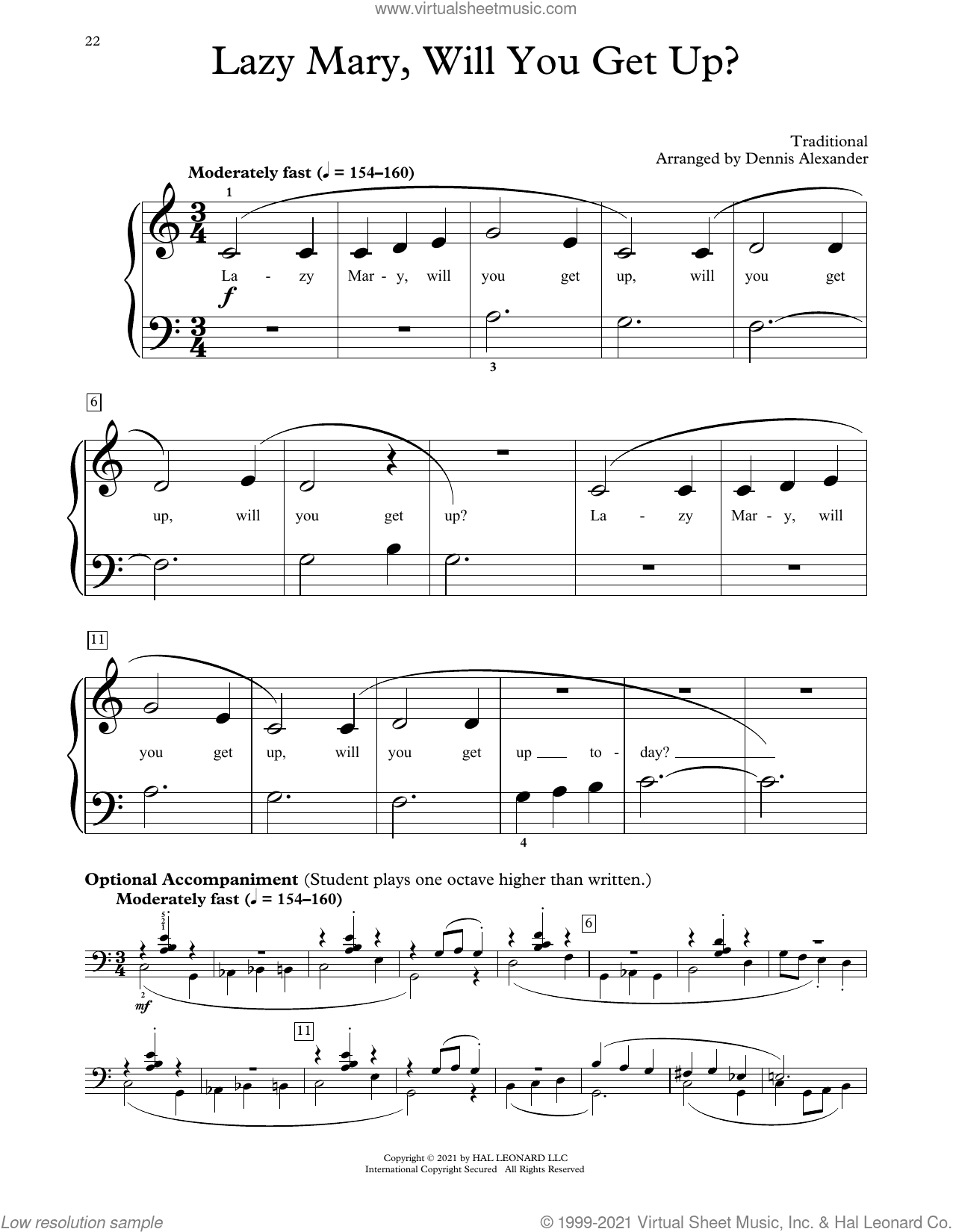 Lazy Mary, Will You Get Up? (arr. Dennis Alexander)