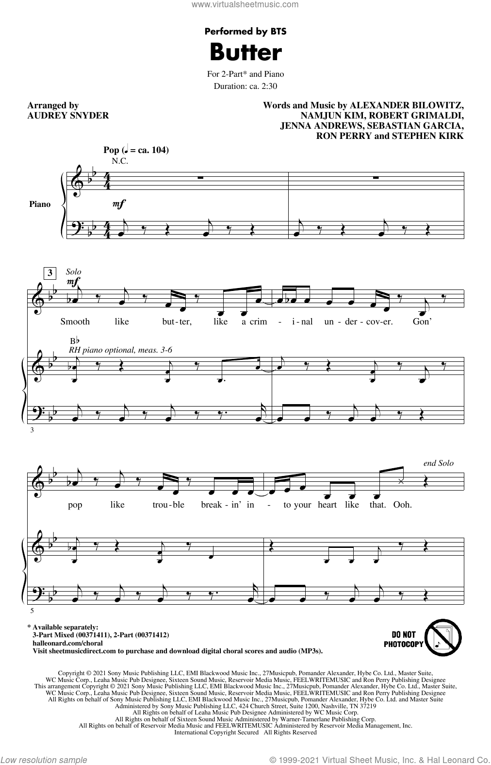 Butter (arr. Audrey Snyder)
