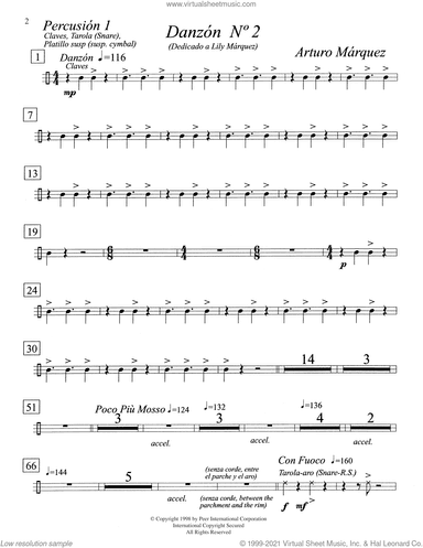 Danzon No. 2 for 2 Pianos (with Optional Percussion) - Percussion Parts